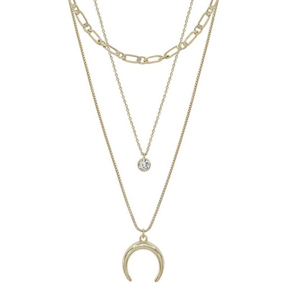 Metal 3 Layered Chain Horn Pendant Necklace - Picture 1 of 1